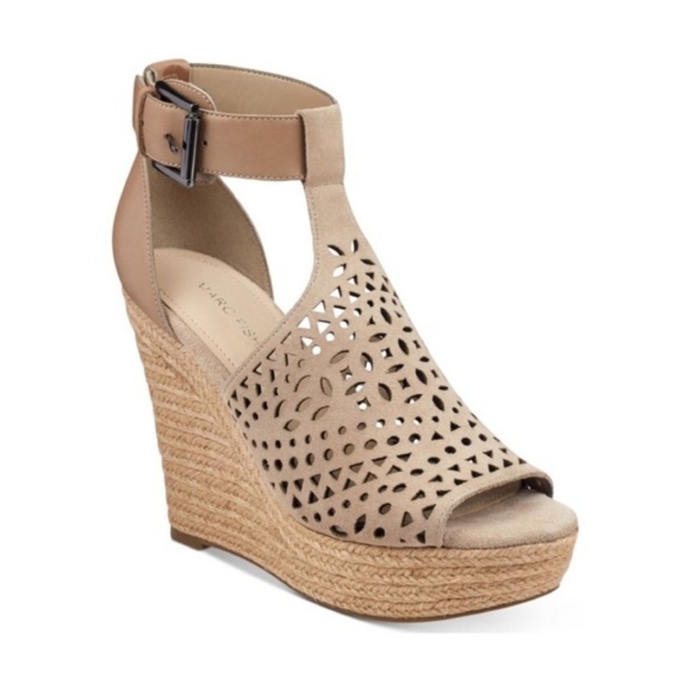 Marc Fisher Womens Hasina Wedge Sandals Suede Ankle Strap